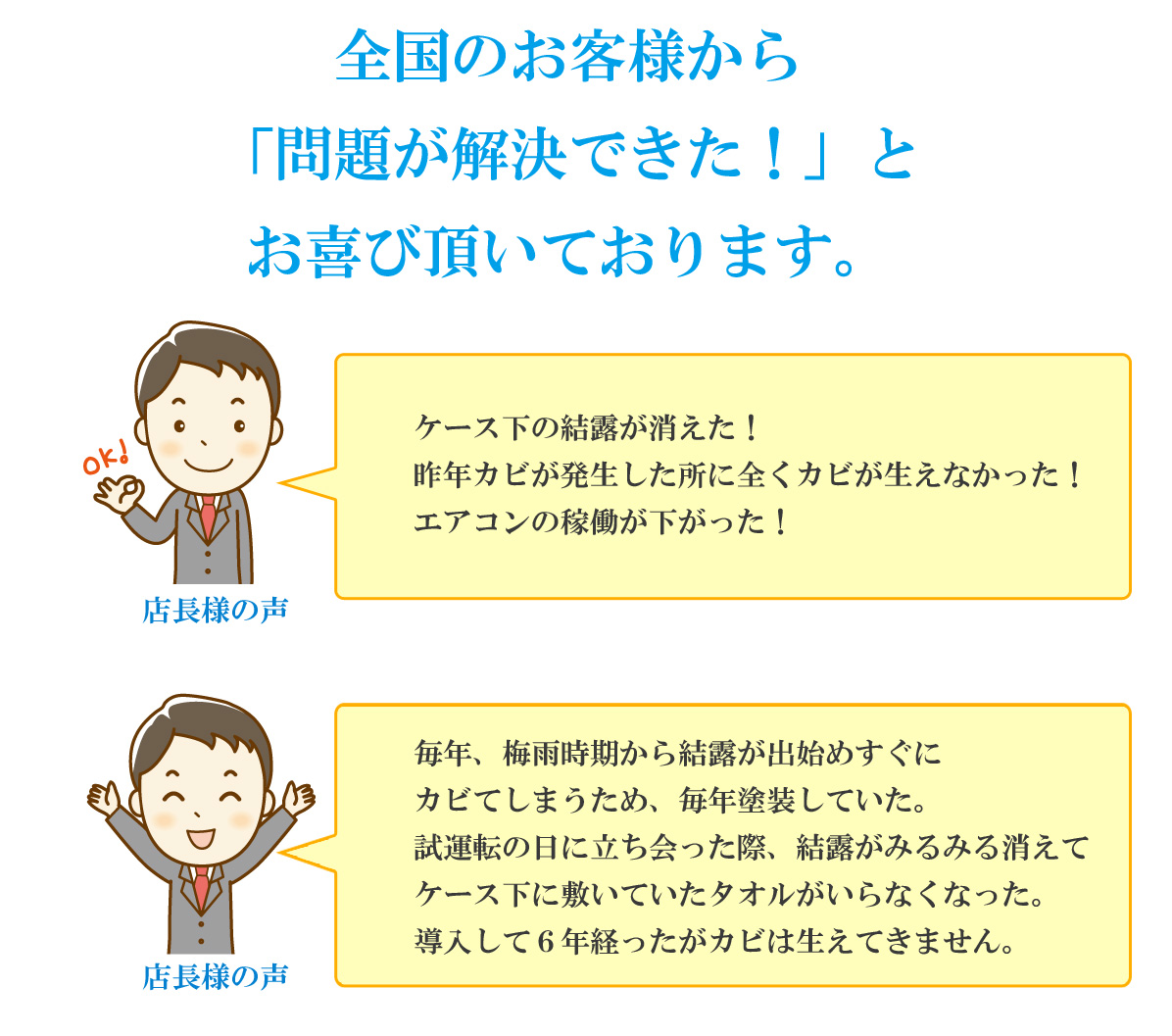 全国のお客様から問題が解決できた！とお喜びいただいております。